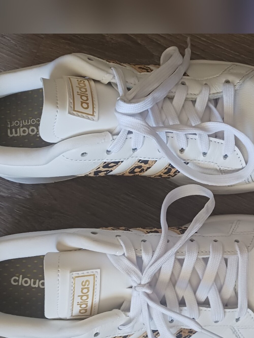 adidas White Sneakers with Leopard-Print Stripes, W Size 8.5 - Picture 4 of 11